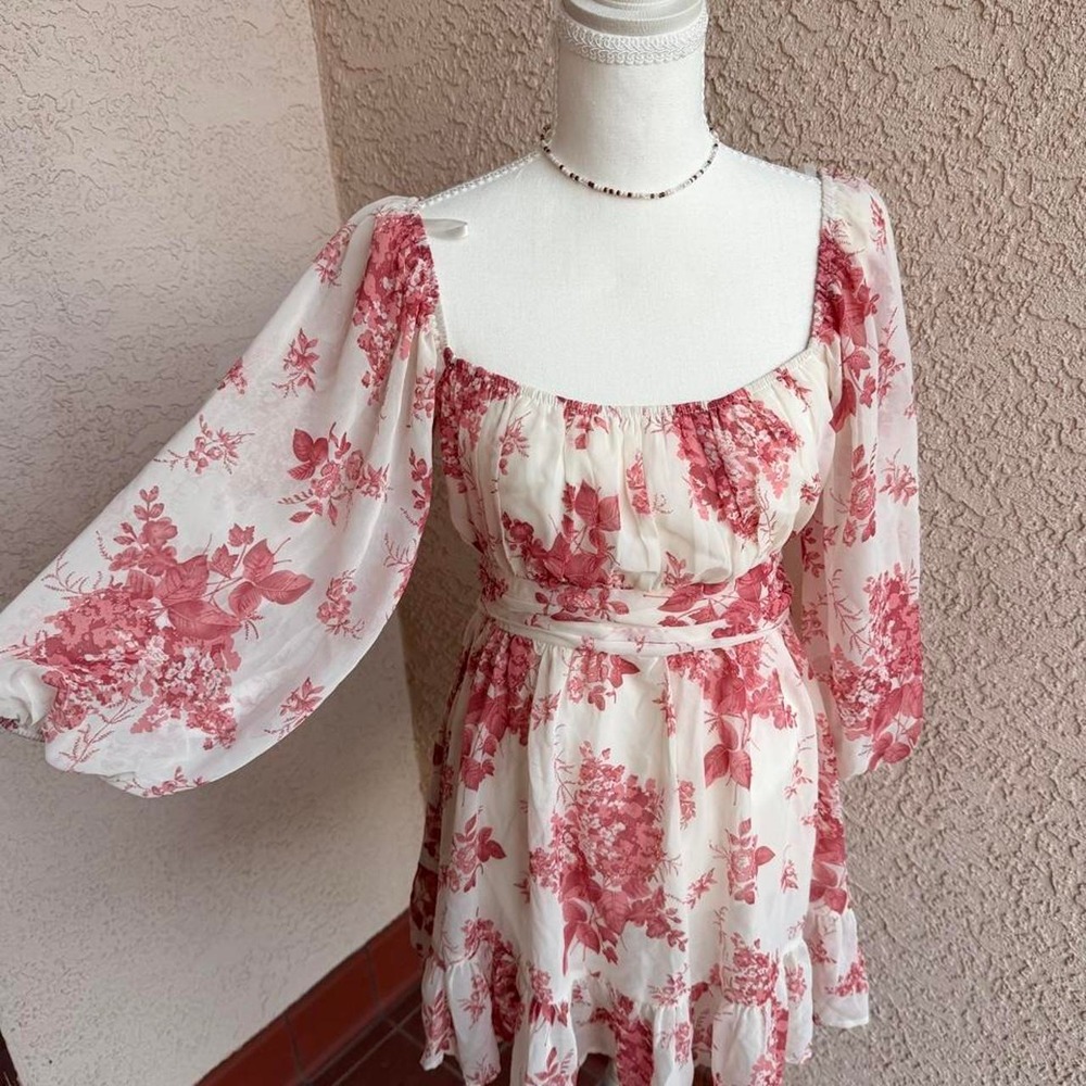 Windsor pink floral mini dress with tie waist
